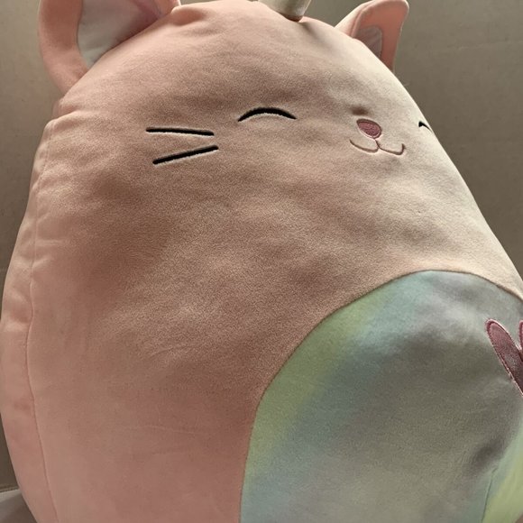 Squishmallows Sabrina 16” Large Pink Rainbow Hearts Cat Caticorn Pastel Easter - Picture 4 of 6